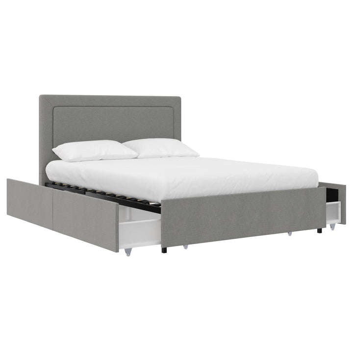 Alden Upholstered Bed with Angular Headboard and Under Bed Storage Drawers - Gray - Full