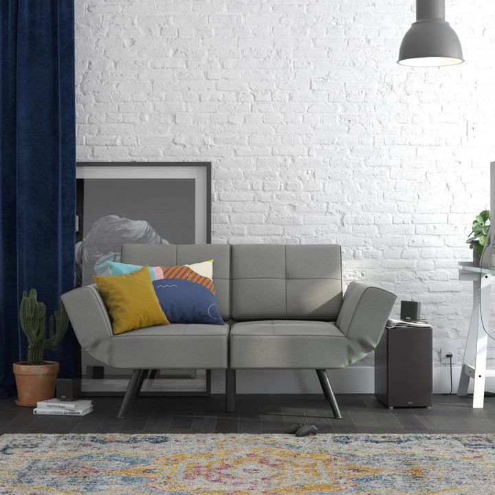 Euro Upholstered Tufted Loveseat Futon with Storage Pockets - Light Gray