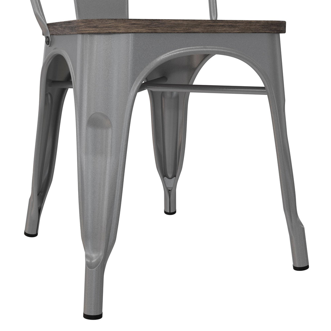 Fusion Metal Dining Chair with Wood Seat, Set of 2 - Silver