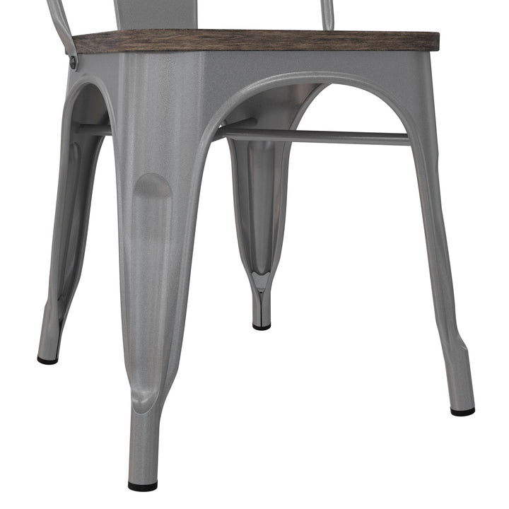 Fusion Metal Dining Chair with Wood Seat, Set of 2 - Silver