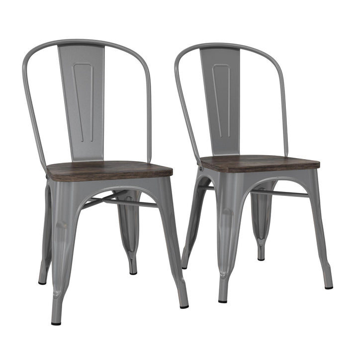 Fusion Metal Dining Chair with Wood Seat, Set of 2 - Bronze