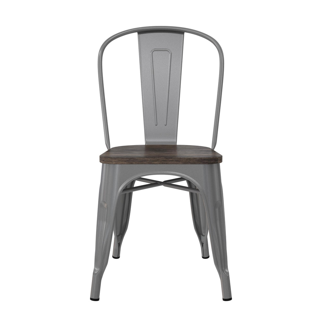 Fusion Metal Dining Chair with Wood Seat, Set of 2 - Silver