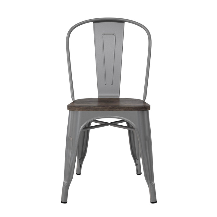 Fusion Metal Dining Chair with Wood Seat, Set of 2 - Silver