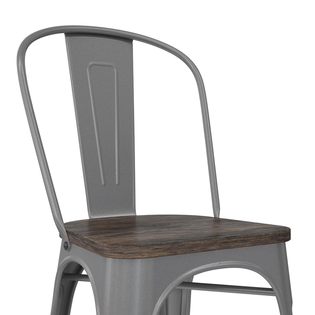 Fusion Metal Dining Chair with Wood Seat, Set of 2 - Silver