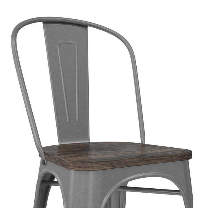 Fusion Metal Dining Chair with Wood Seat, Set of 2 - Silver