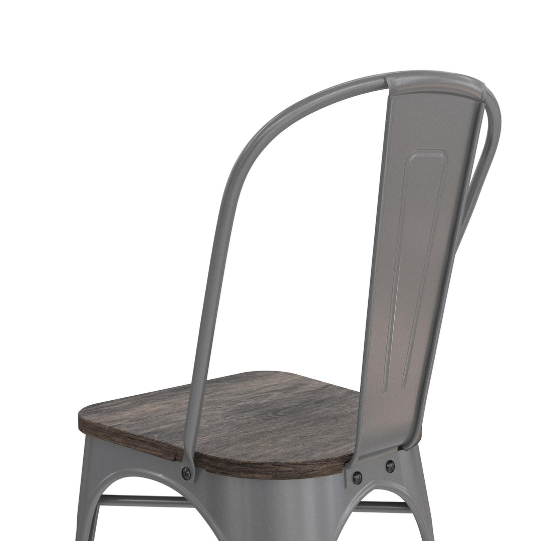 Fusion Metal Dining Chair with Wood Seat, Set of 2 - Silver