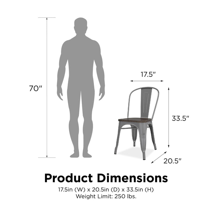Fusion Metal Dining Chair with Wood Seat, Set of 2 - Silver
