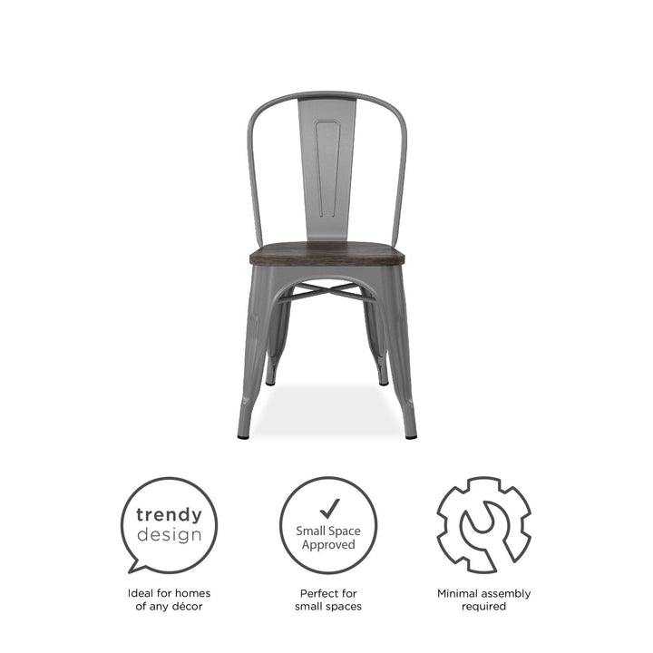 Fusion Metal Dining Chair with Wood Seat, Set of 2 - Silver