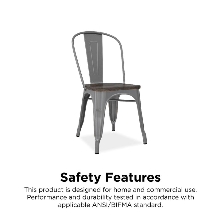 Fusion Metal Dining Chair with Wood Seat, Set of 2 - Silver