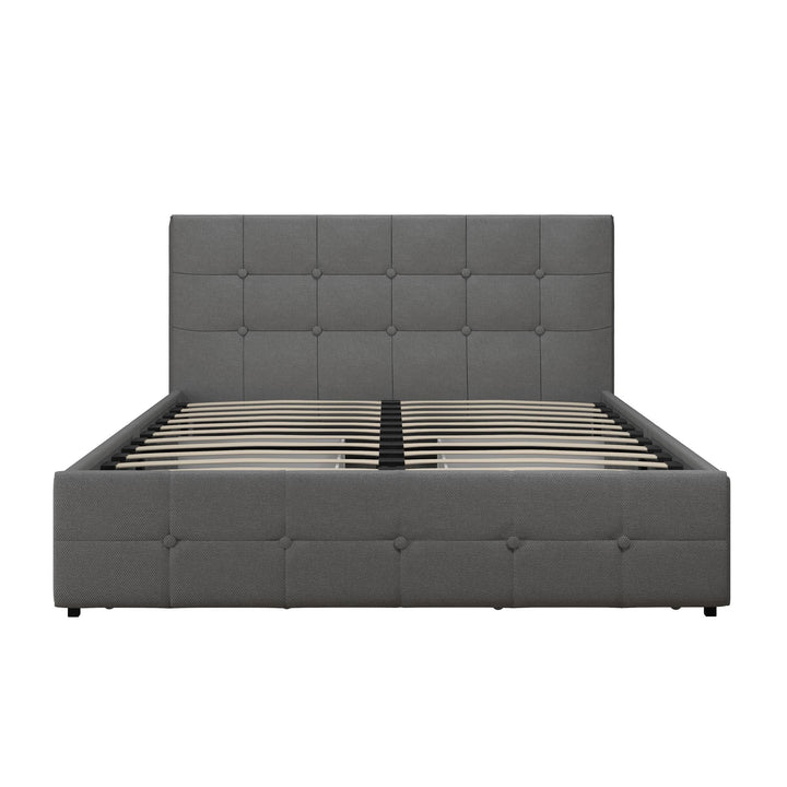 Rose Upholstered Bed with Button Tufted Detail and Storage Drawers - Grey Linen - Full