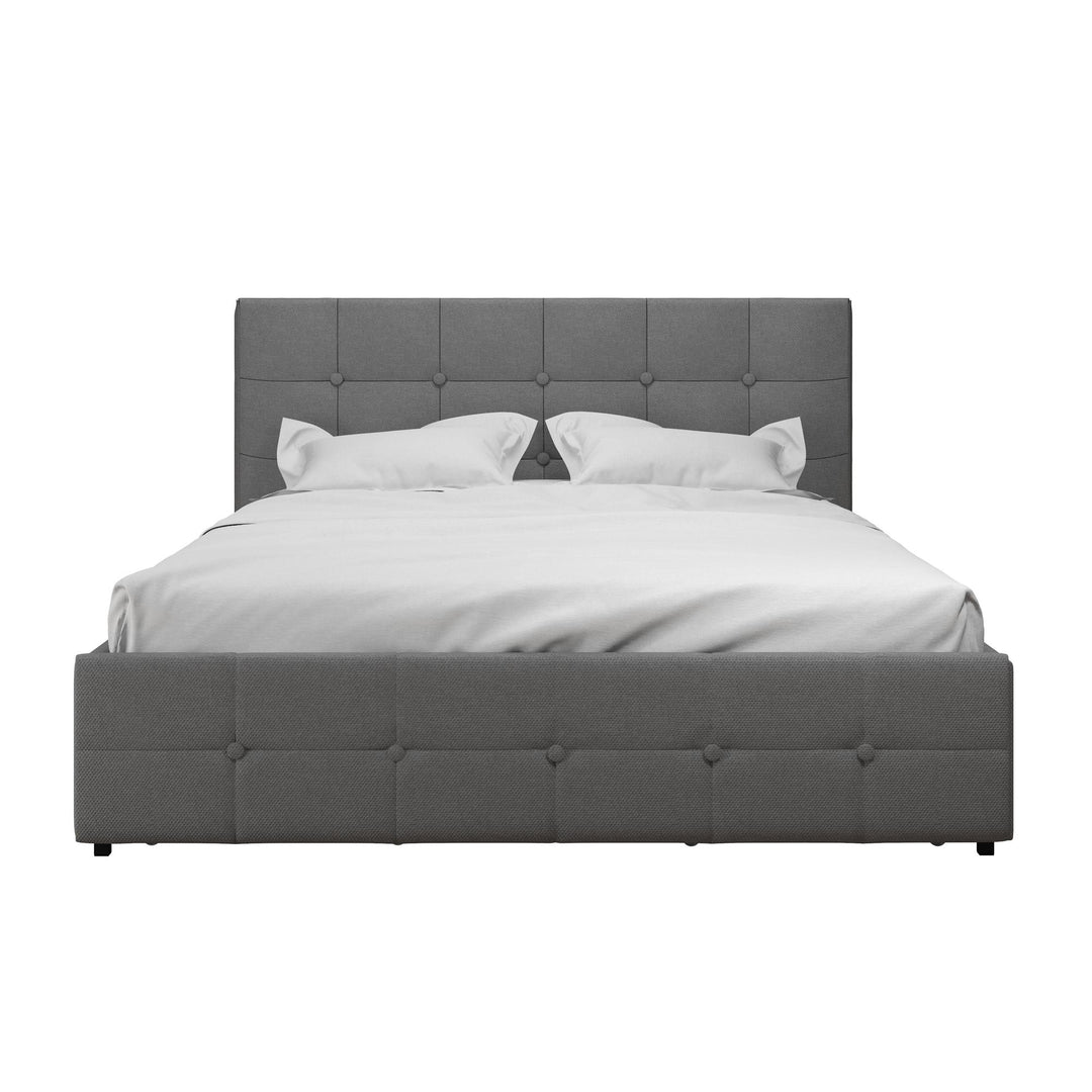 Rose Upholstered Bed with Button Tufted Detail and Storage Drawers - Grey Linen - Queen