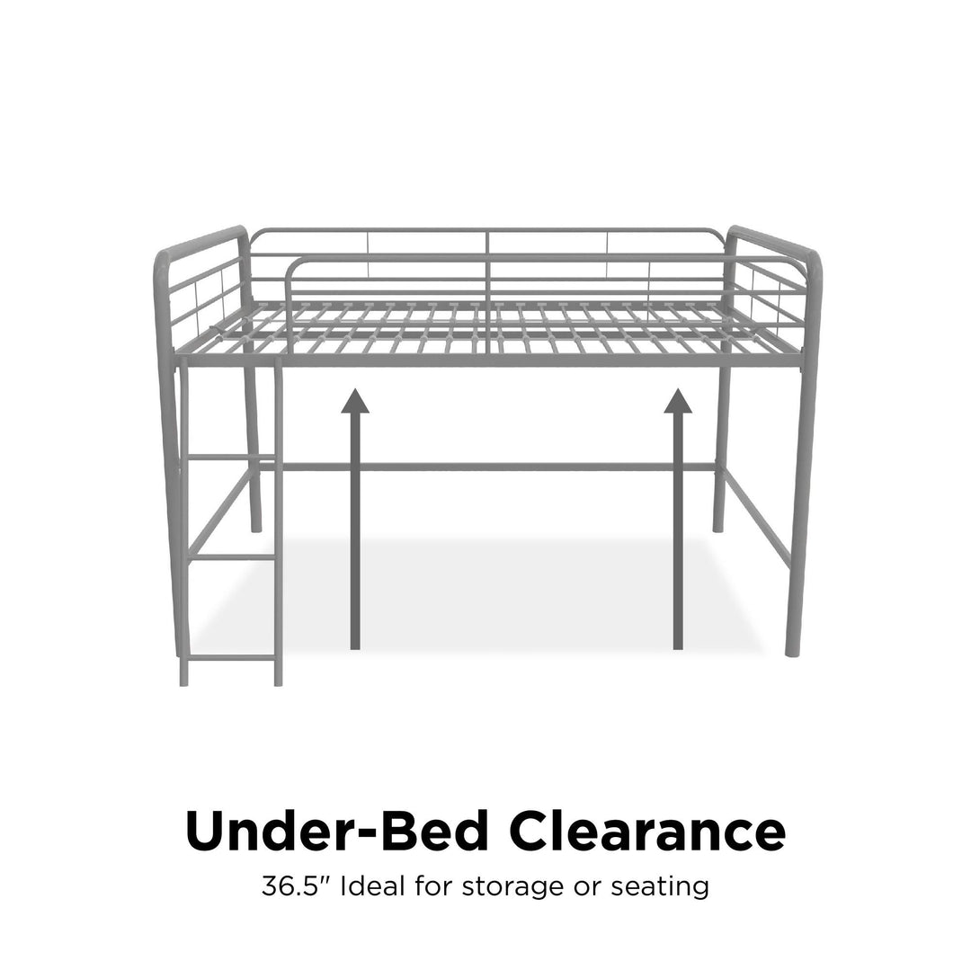 Full Loft Bed with Metal Frame and Ladder -  Silver  -  Full