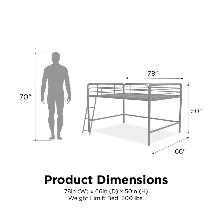 Jett Junior Full Metal Loft Bed with 3 Step Ladder - Silver - Full