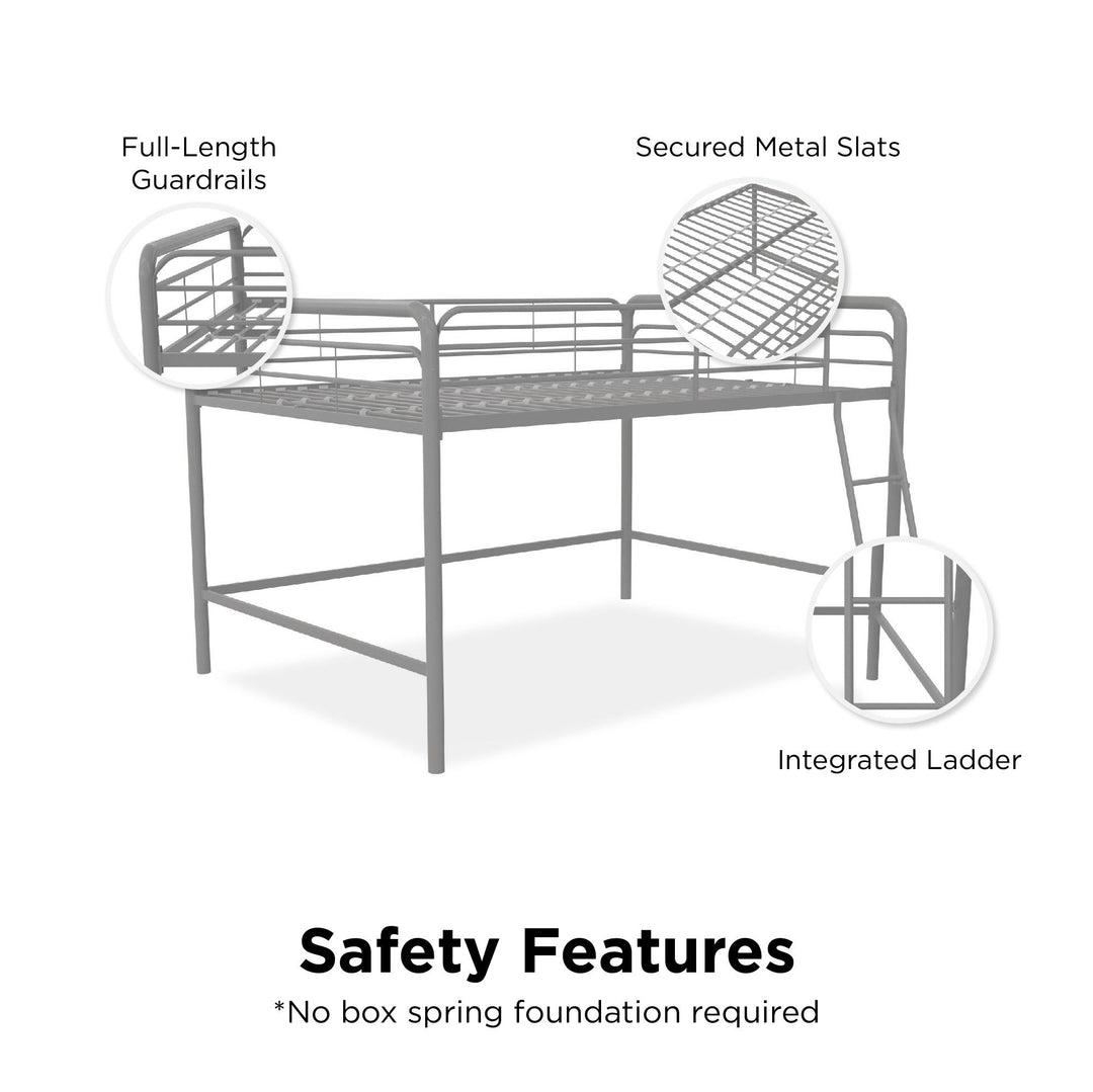 Jett Junior Full Metal Loft Bed with 3 Step Ladder - Silver - Full