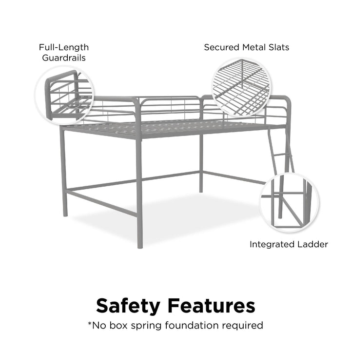 Jett Junior Full Metal Loft Bed with 3 Step Ladder - Silver - Full