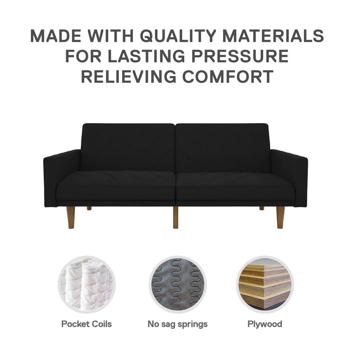 Paxson Futon with Solid Wood Legs and Diagonal Design - Black