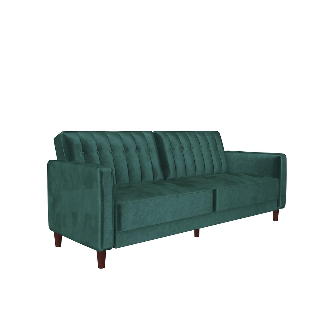Pin Tufted Transitional Futon with Vertical Stitching and Button Tufting  -  Green