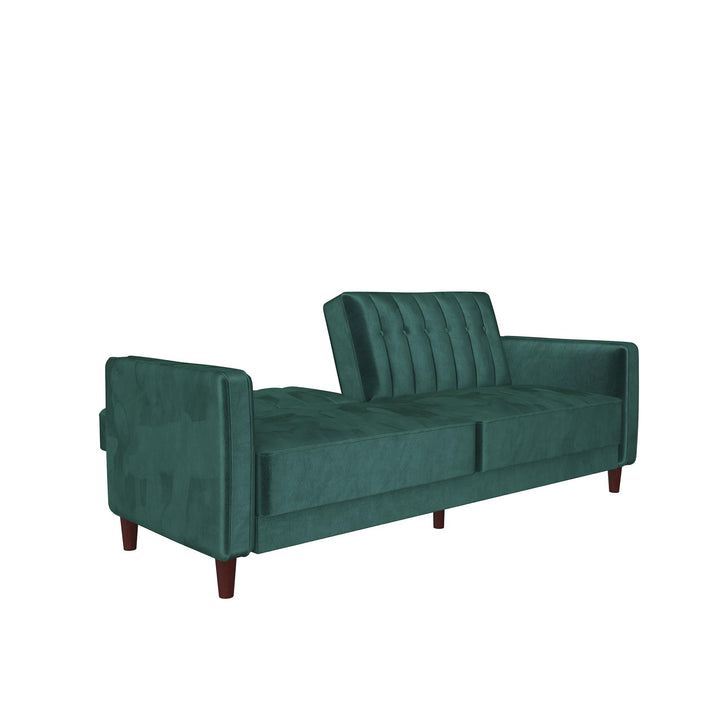 Pin Tufted Transitional Futon with Vertical Stitching and Button Tufting - Green