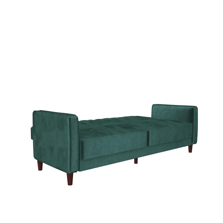 Pin Tufted Transitional Futon with Vertical Stitching and Button Tufting - Green