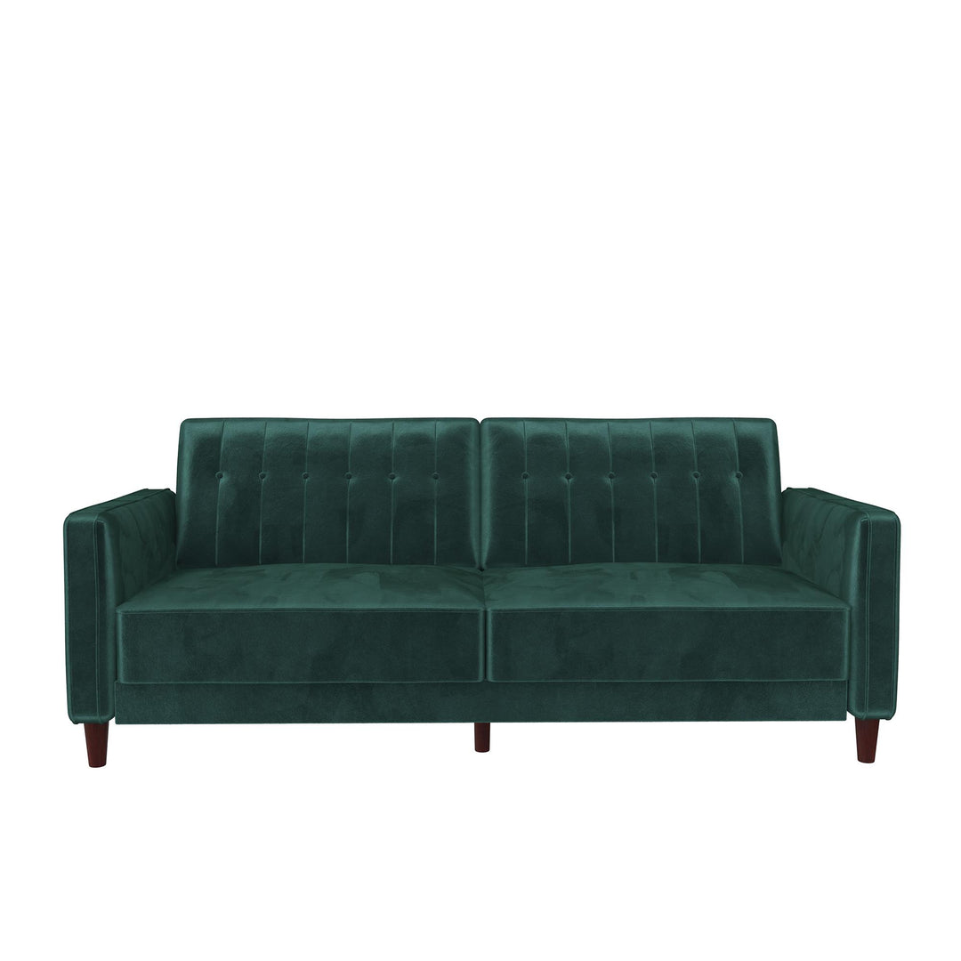 Pin Tufted Transitional Futon with Vertical Stitching and Button Tufting  -  Green
