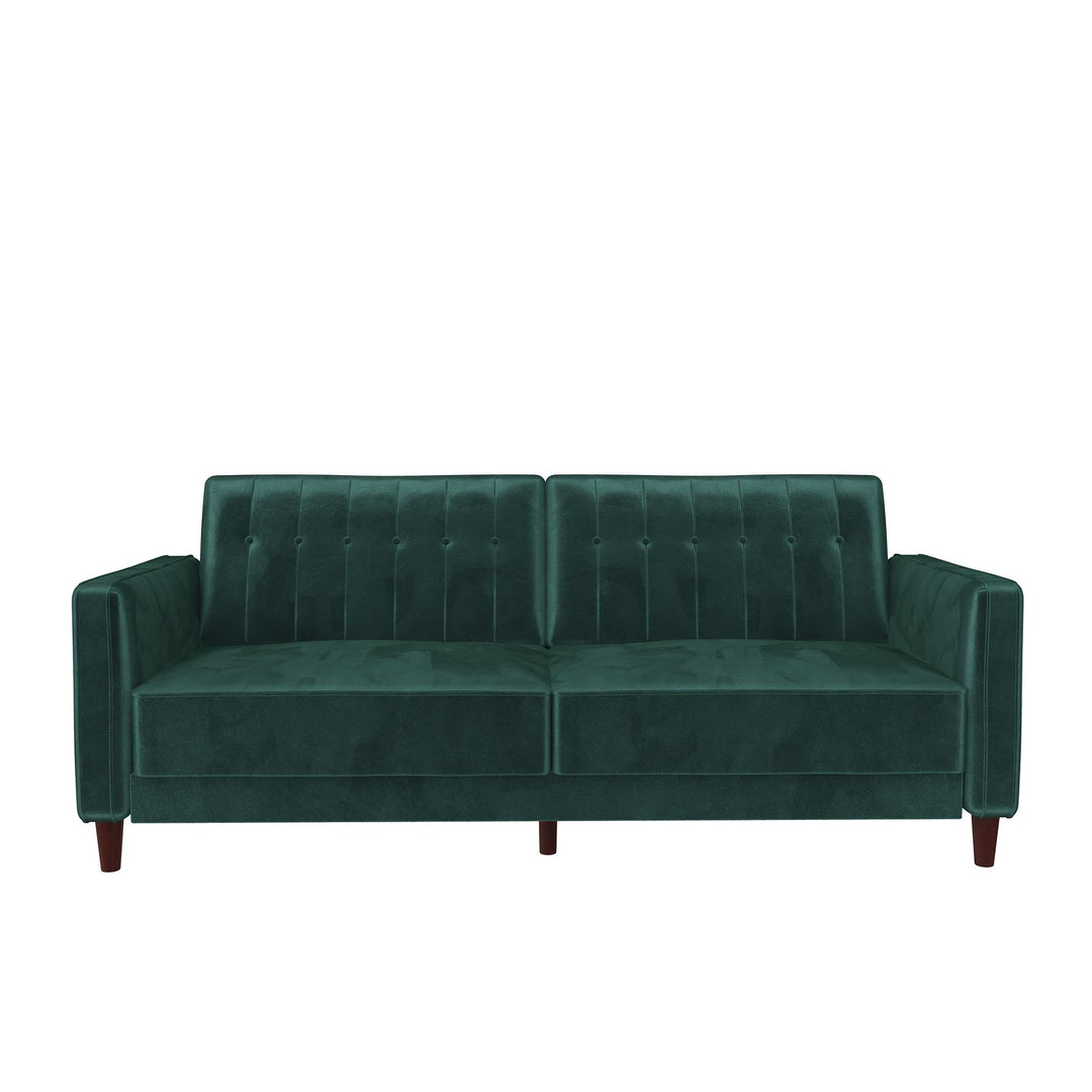 Pin Tufted Transitional Futon with Vertical Stitching and Button Tufting - Green
