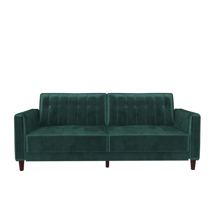 Pin Tufted Transitional Futon with Vertical Stitching and Button Tufting - Green