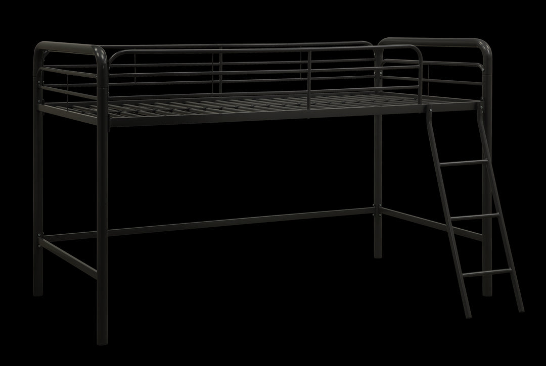 Jett Junior Loft Bed with Metal Frame and Built-In Ladder - Black - Twin