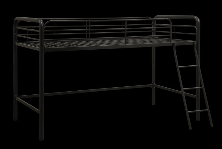 Jett Junior Loft Bed with Metal Frame and Built-In Ladder - Black - Twin