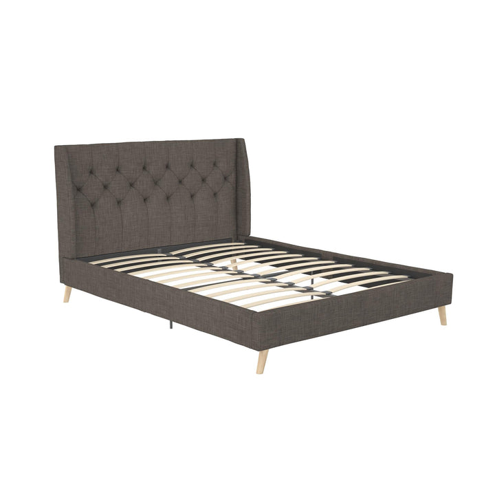 Elegant wingback bed with tufting -  Grey Linen 
