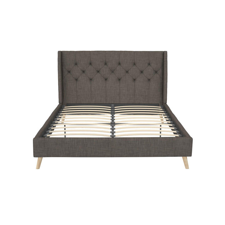 Tapered legs bed with tufting -  Grey Linen 