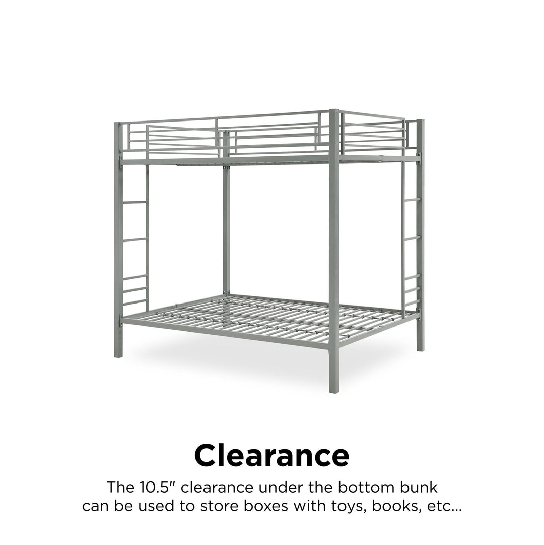 Full over Full Bunk Bed with Sturdy Metal Frame and Simple Design - Silver - Full-Over-Full