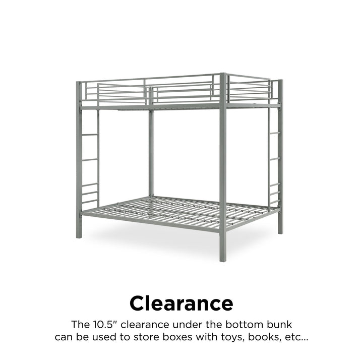 Full over Full Bunk Bed with Sturdy Metal Frame and Simple Design - Silver - Full-Over-Full