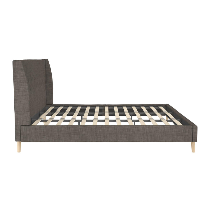 Her Majesty Wingback Bed with a Button Tufted Headboard and Tapered Wood Legs - Grey Linen - King