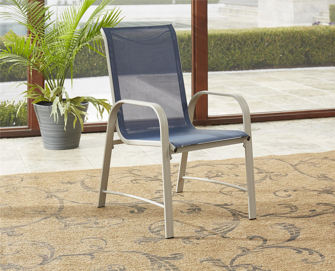 Paloma Outdoor Patio Dining Chairs with Weather Resistant Steel Frame, Set of 6 - Navy