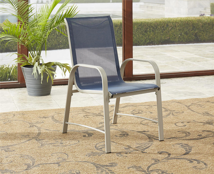 Paloma Outdoor Patio Dining Chairs with Weather Resistant Steel Frame, Set of 6 - Navy