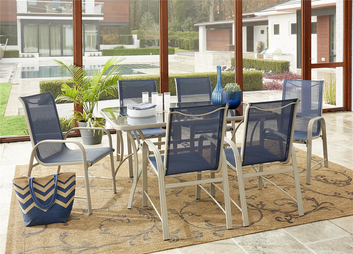 Paloma Outdoor Patio Dining Chairs with Weather Resistant Steel Frame, Set of 6 - Navy