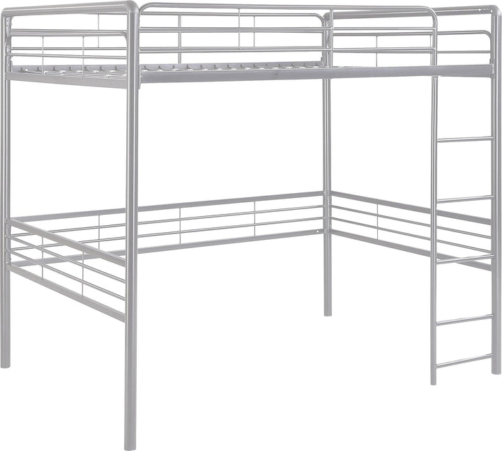 Tommy Full Metal Loft Bed with 59 Inches of Under Bed Storage - Silver - Full