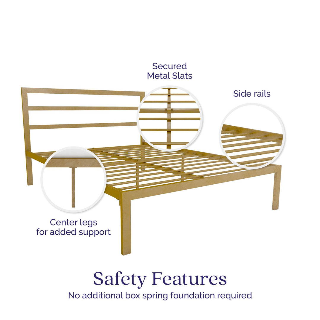 Premium Modern Platform Bed with Headboard - Gold - Full