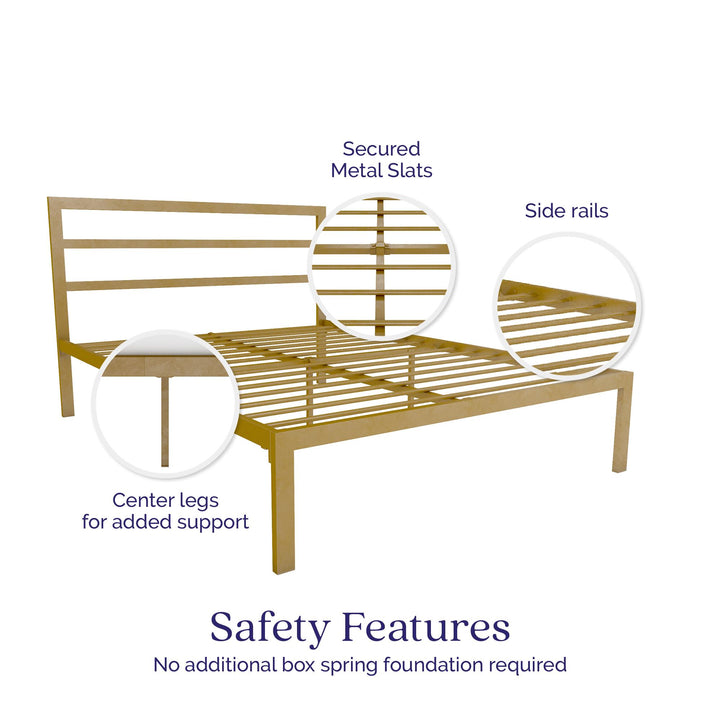 Premium Modern Platform Bed with Headboard - Gold - Full
