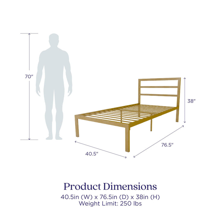 Premium Modern Platform Bed with Headboard - Gold - Twin