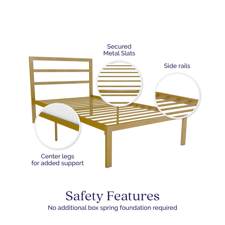 Premium Modern Platform Bed with Headboard - Gold - Twin