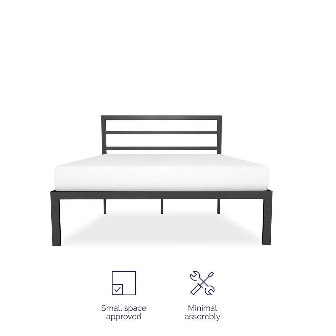 Premium Modern Platform Bed with Headboard - Black - Full