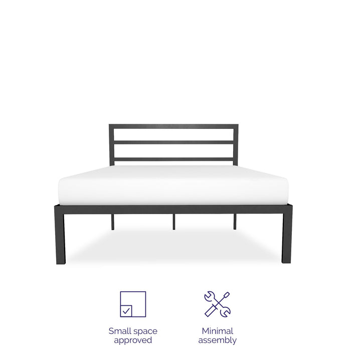 Premium Modern Platform Bed with Headboard - Black - Full