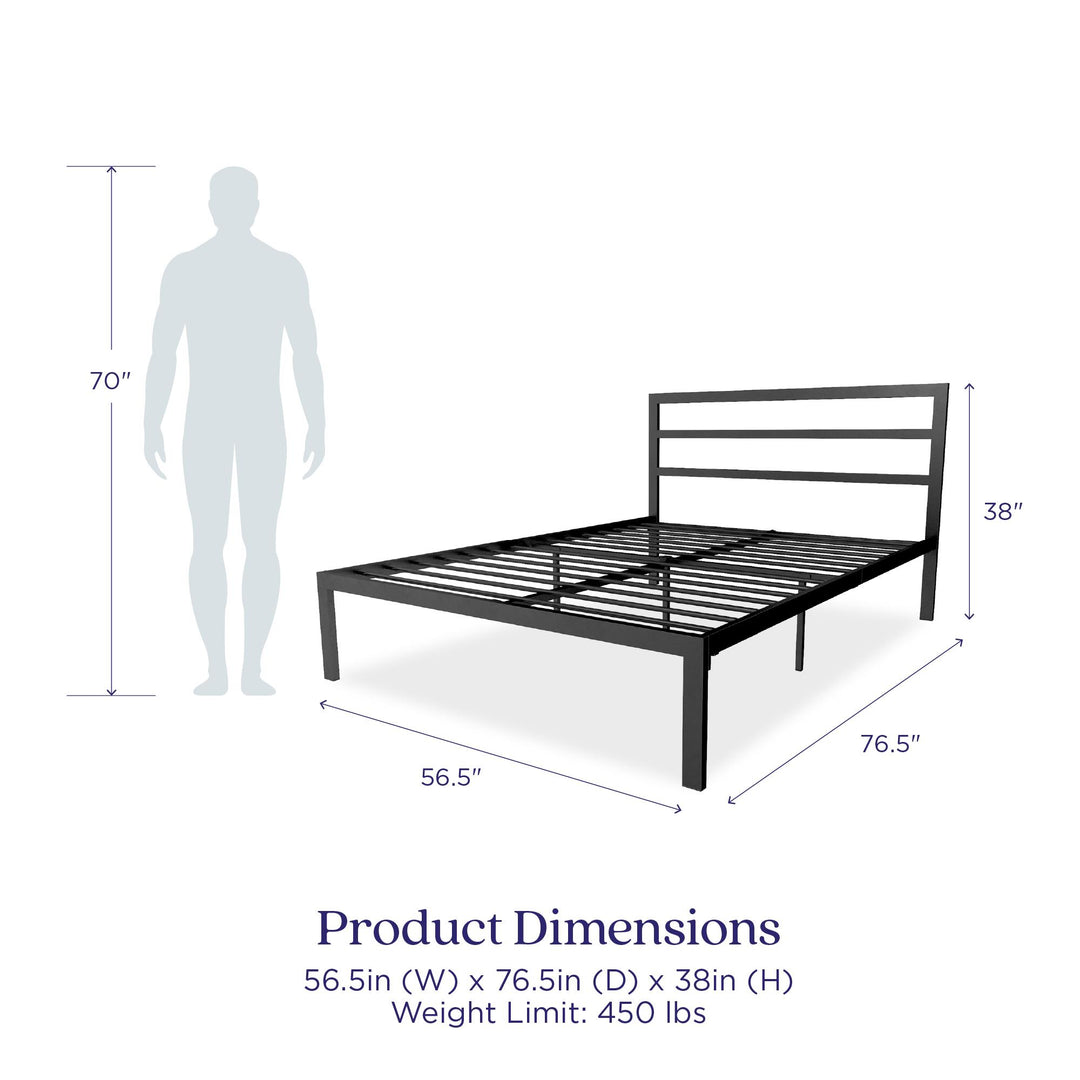 Premium Modern Platform Bed with Headboard - Black - Full