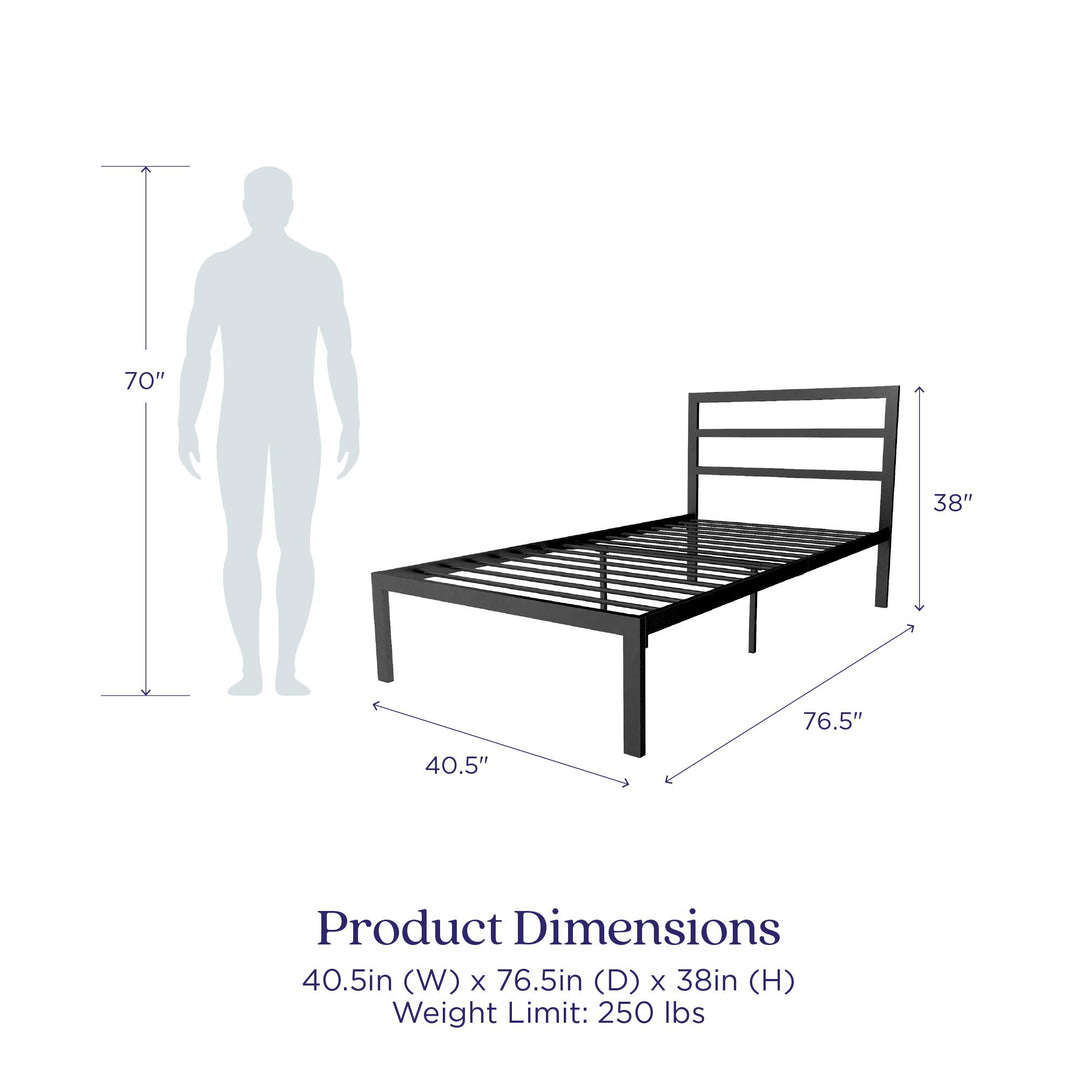 Premium Modern Platform Bed with Headboard - Black - Twin