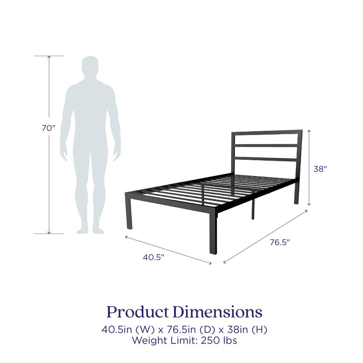Premium Modern Platform Bed with Headboard - Black - Twin
