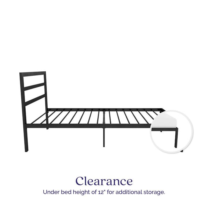 Premium Modern Platform Bed with Headboard - Black - Twin