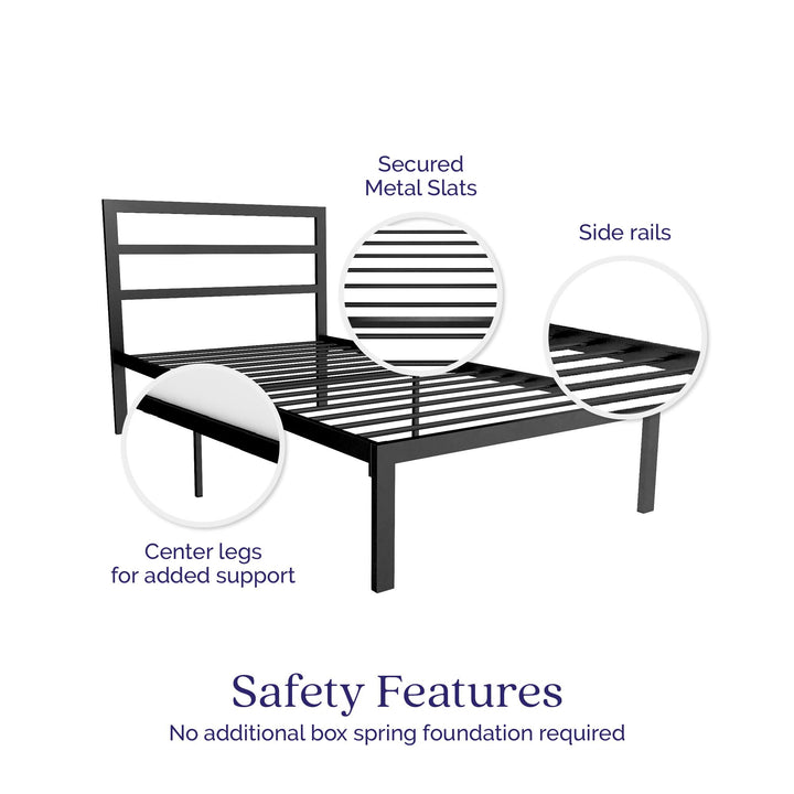 Premium Modern Platform Bed with Headboard - Black - Twin