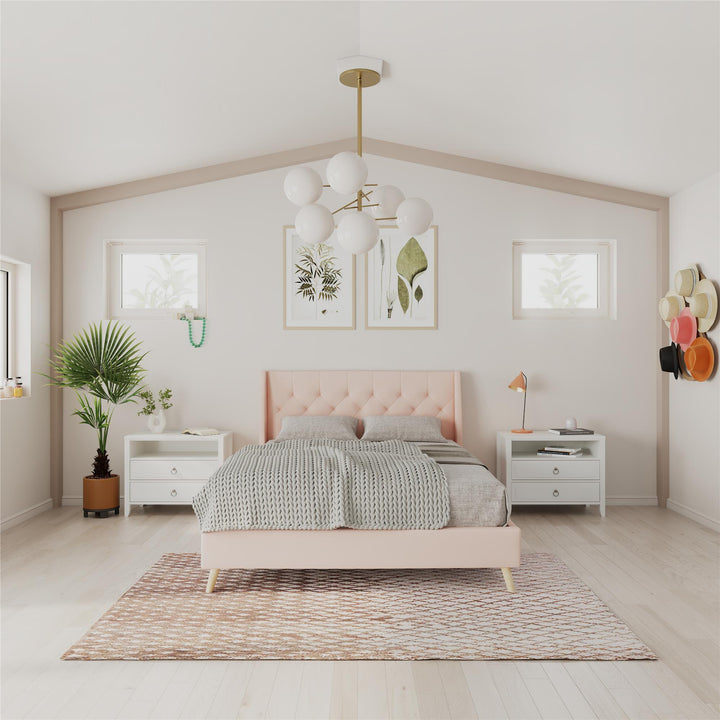 Her Majesty Wingback Bed with a Button Tufted Headboard and Tapered Wood Legs - Pink - Full