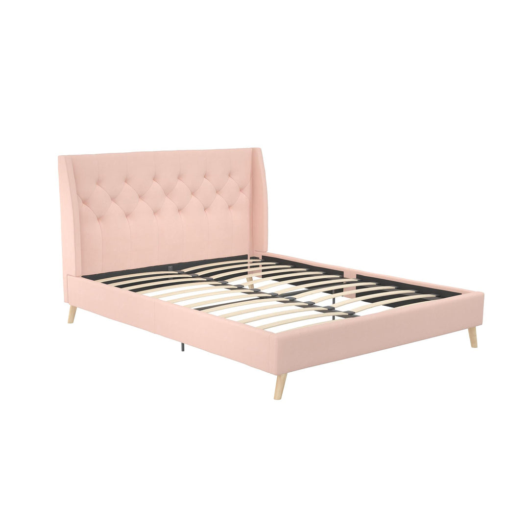 Her Majesty Wingback Bed with a Button Tufted Headboard and Tapered Wood Legs - Pink - Queen